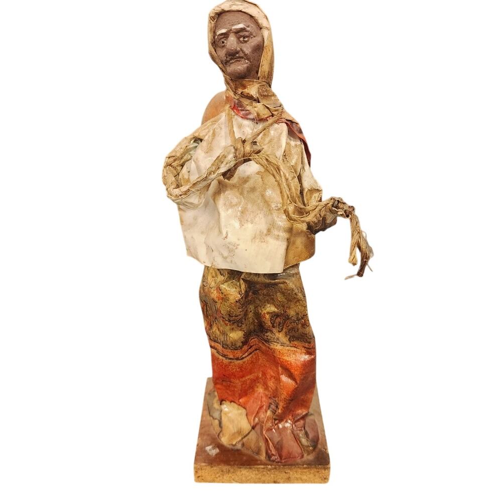 Vintage Handmade Mexican Folk Art Paper Mache Woman Terracotta Jug Figurine 11"